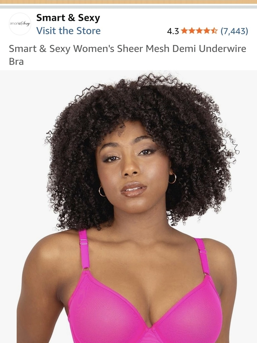 smart & sexy Hot Neon Pink Fuscia Sheer Mesh Demi Underwire Bra